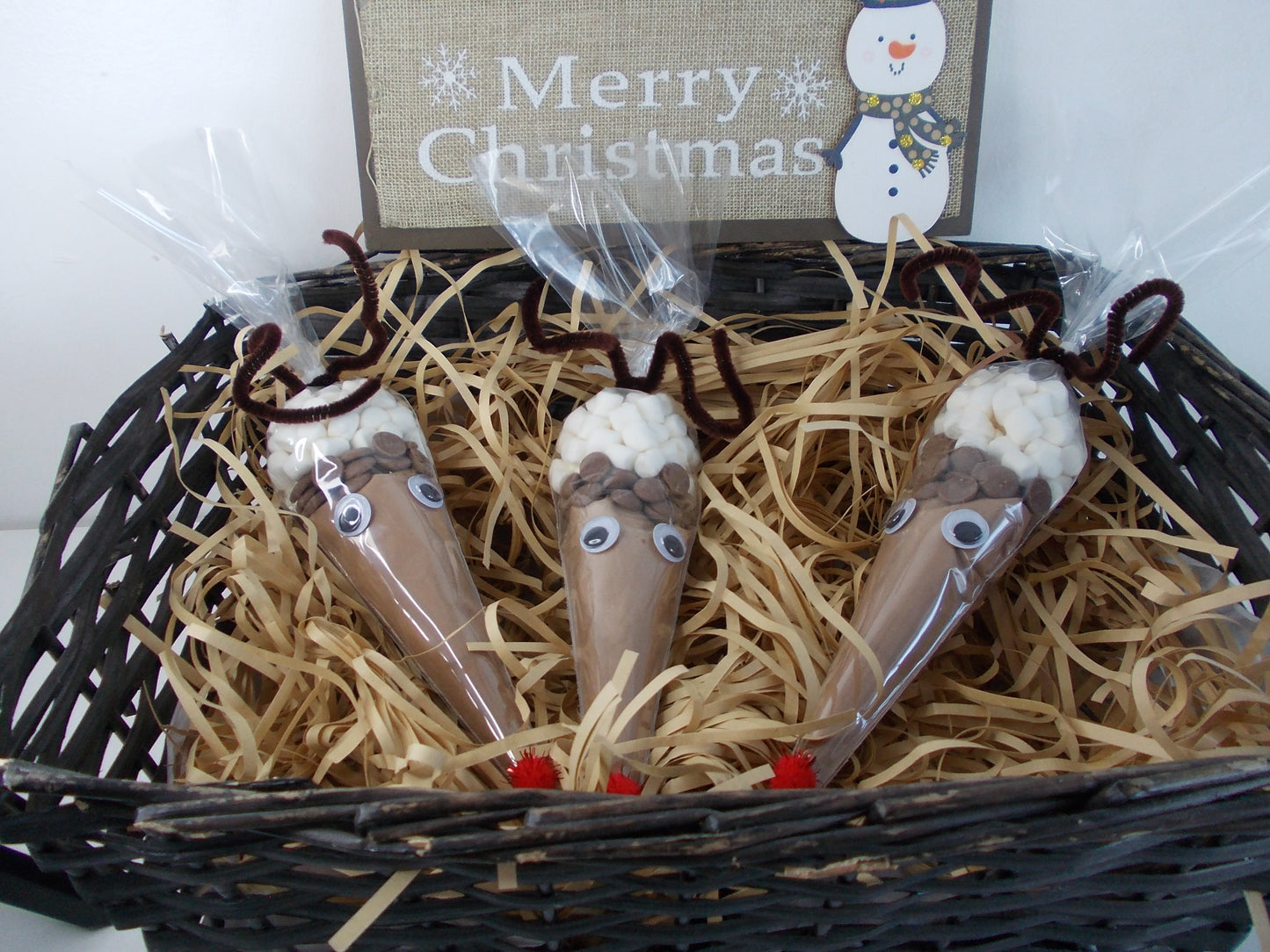 2 Reindeer Hot Chocolate Cones Christmas Eve Box filler Stocking Fillers class gift or party favour