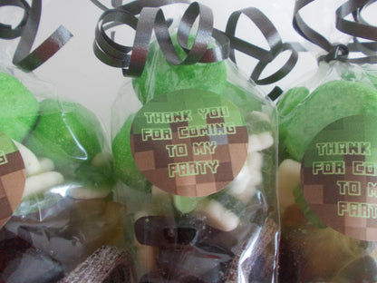 10 Gaming themed green and brown pre filled sweet cones, kids Party bags or favours