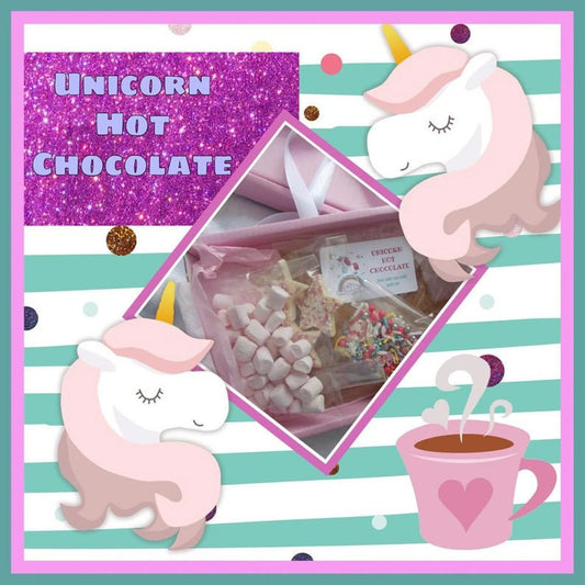 Unicorn hot chocolate box letterbox gift, Easter basket filler, Card Alternative, kids party favour, hot chocolate making kit