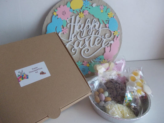 Easter chocolate pizza craft kit, make your own Easter chocolate pizza gift set, chocolate craft box, Kids Birthday party activity.